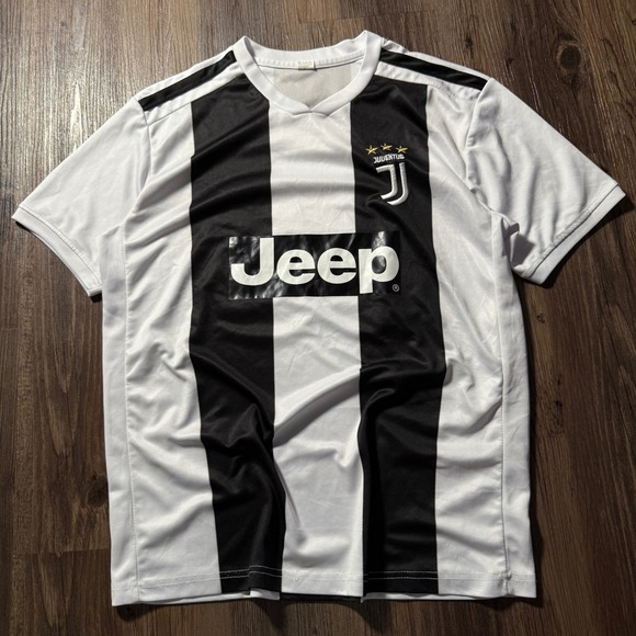 Juventus Soccer Jersey Black White Striped Jeep Italy Men's Medium - Picture 1 of 6